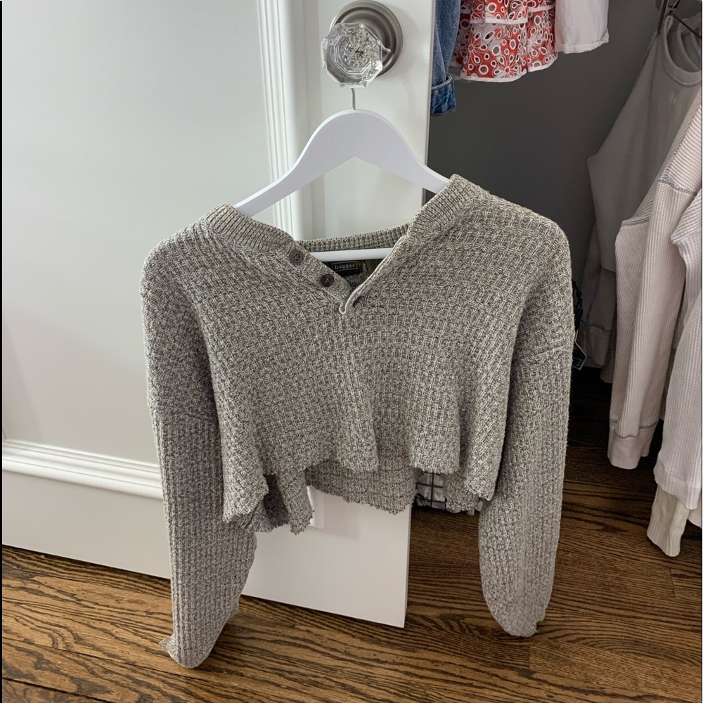 cropped grey button up
